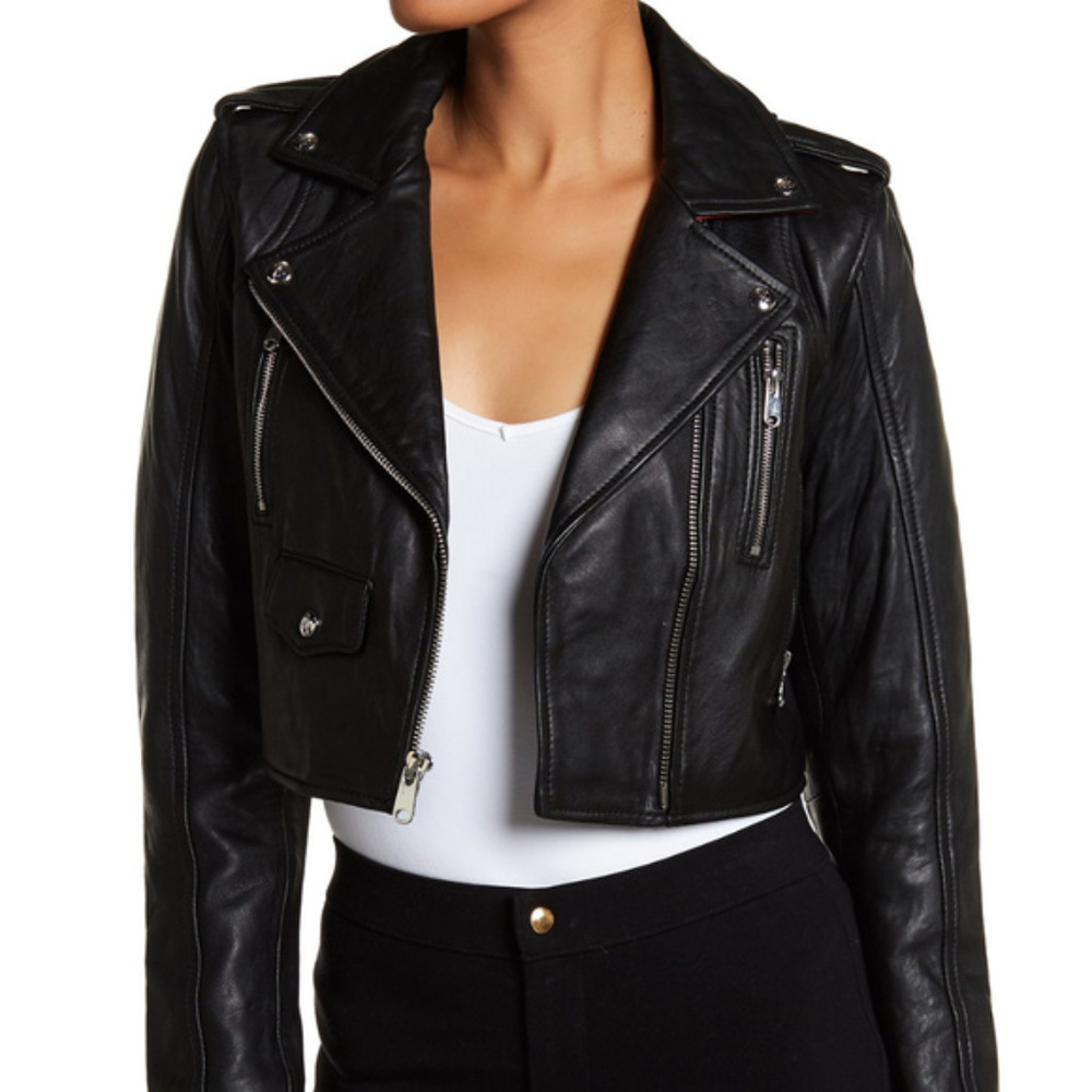 Sam Edelman Genuine Leather Crop Moto Jacket M